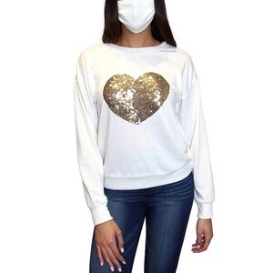 Crave Frame White Sequin Heart Sweatshirt & Matching Face Mask Size XL NEW